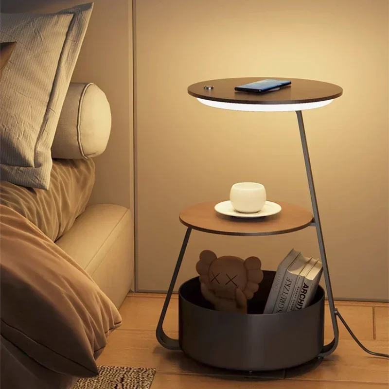 Wood Led Floor Lamp Touch Dim Living Room Bedroom Bedside Lamps Wireless Charging Sofa Side Standing Lights Home Decoration