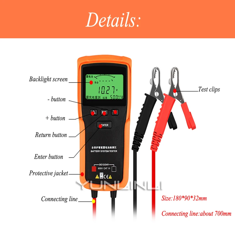 Digital Car Battery Detector 12V Battery Voltage Capacity Tester Analyzer Test Equipment VC3015