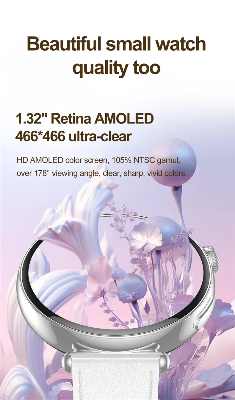 Damen-Smartwatch mit 1,32-Zoll-AMOLED-Bildschirm, Anruffunktion, EKG, Sportuhr, Blutdruckmessung, Mikro-Physikalische Untersuchung, KI-Zifferblatt, Damen-Smartwatch – Detail 3