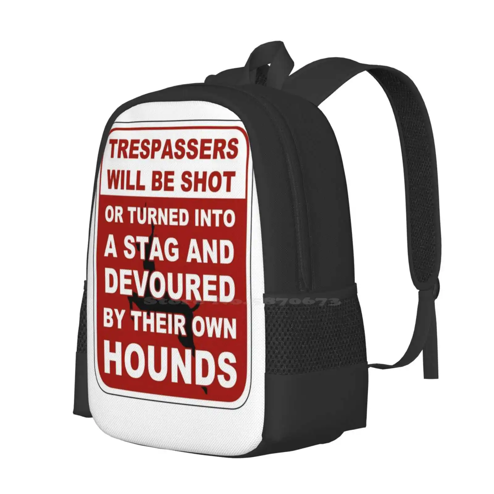 Trespasser Sign New Arrivals Unisex Bags Student Bag Backpack Overly Sarcastic Productions Artemis Actaeon No Trespassing Sign