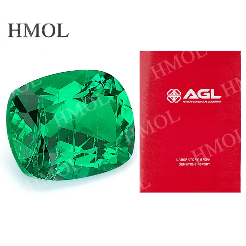 Lab Grown Colombian Emerald Green Color Elongate Cushion Shape Gemstone for Charms Diy Jewel Making Selectable AGL Certificate