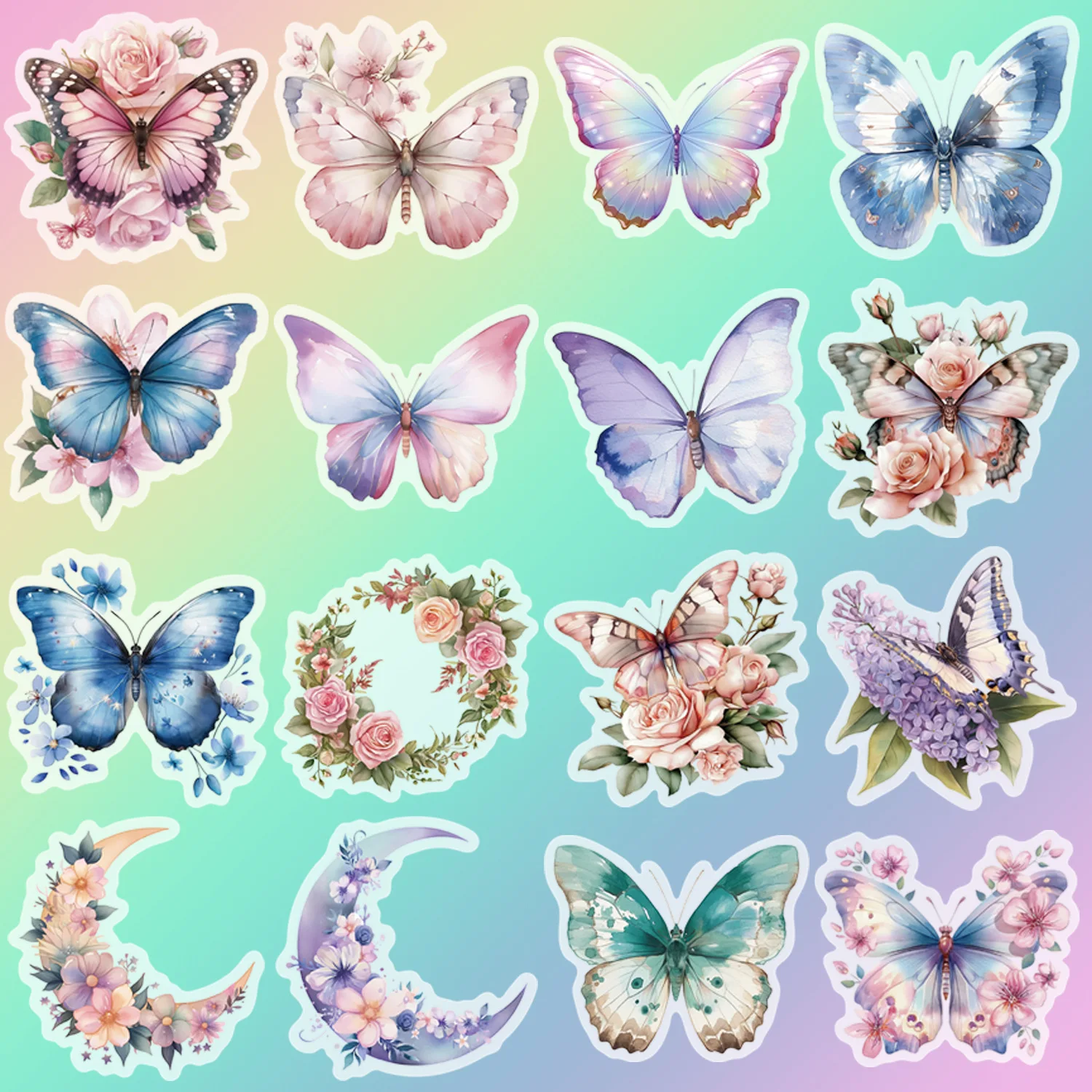 50Pcs Colorful Butterfly Sticker Pack Waterproof Transparent PET Booklet Butterfly Decor Guitar Laptop  Notebook Stickers Decal