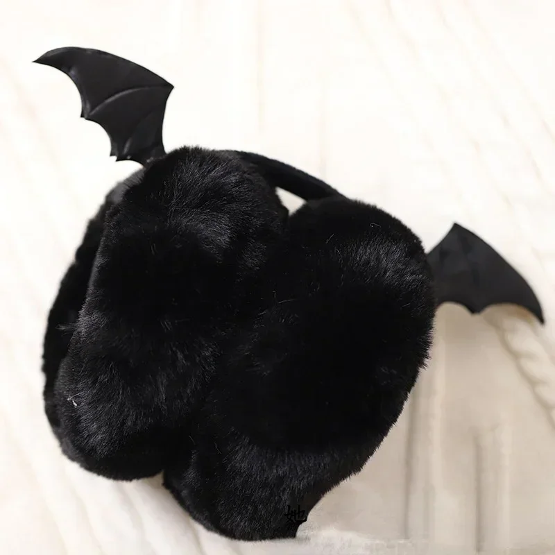 Cute Plush Black Bat Wing Warm Earmuffs Gothic Women's Lolita Dark Girl Warmer Muff Ear Cover Lovely Fold Accessories Headband