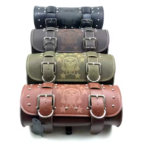 Motorcycle Saddlebags PU Leather Front Fork Tail Tool Bag Luggage For Harley Chopper Bobber Cruiser Sportster XL 883 1200