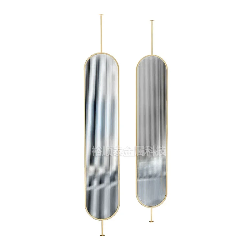 European Fluted Glass Room Divider Stainless Steel Frame Entryway Partition Decorative Screen for Living Room Home Office