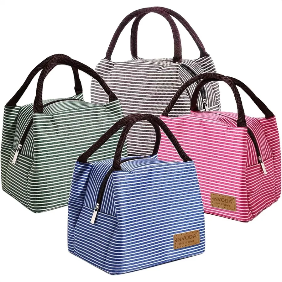 

Insulated 4PCS Lunch Organizer Bag Set with Zip Closure Foldable Lunch Tote Reusable Picnic Cooler for Men Women