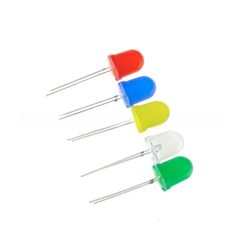 10MM LED Diode 50Pcs 5 Colors White Yellow Red Green Blue Long Legs Light Emitting Diodes for Arduino