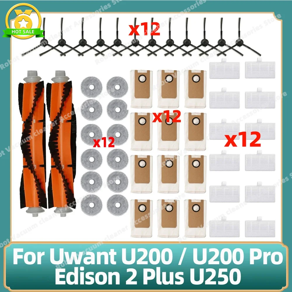 Compatible con Uwant U200 / U200 Pro / Edison 2 Plus U250 Cepillo principal lateral Paño de limpieza Filtro Hepa Bolsa de polvo Accesorios Piezas