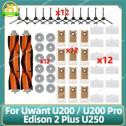 Uwant U200 / U200 Pro / Edison 2 Plus U250 와 호환되는 메인 사이드 브러시 모핑 천 Hepa 필터 먼지 가방 액세서리 부품