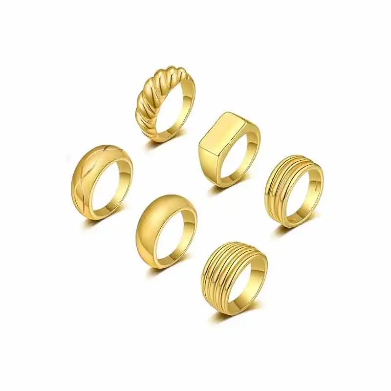 

TOUB028 Braided Twisted Signet Chunky Gold Ring Set Minimalist Statement Ring Jewelry Size 5-10 SmartBuy