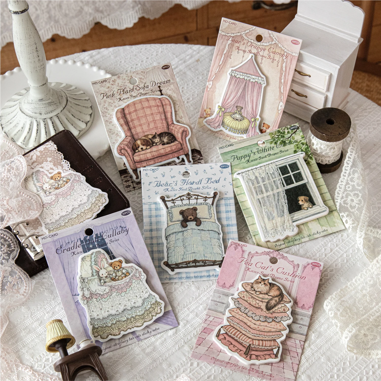 30 pcs Rococo Sweet Dream Series Sticky Notes Retro Tale Cartoon Cat Dog Bear Message Paper Student Office Stationery Supplies