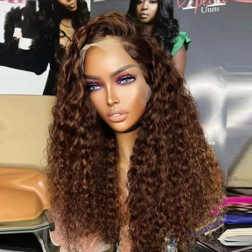 Natural 26inch Soft long Brown Kinky Curly 180Density Lace Front Wig For Black Women BabyHair Glueless Preplucked Heat Resistant