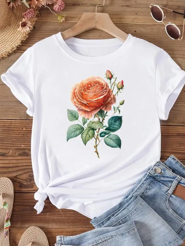 

Женский топ с принтом, модная футболка с коротким рукавом, футболка с милым цветочным принтом 90-х стильная женская одежда, футболка с графическим рисунком