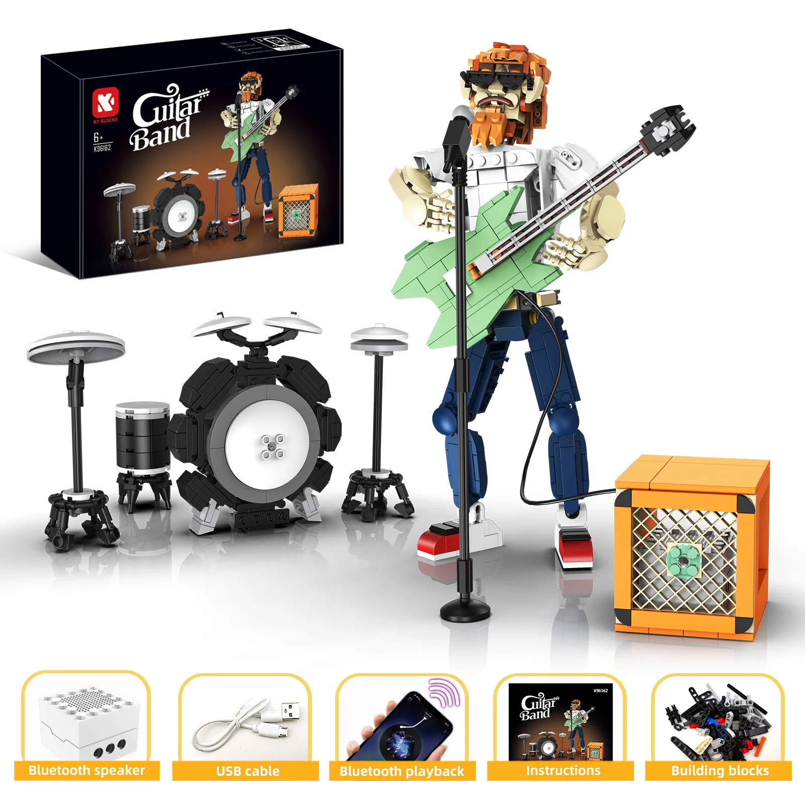 Artist Rock The Guitar Man Building Blocks DIY Bricks Technical With Bluetooth Audio Music Playback Adult Toys Festival Gift