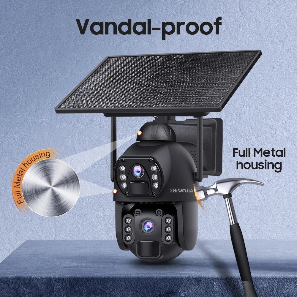 SHIWOJIA 12MP 4G SIM كاميرا الأمن الشمسية AOV 20100mAh بطارية 10 واط لوحة طاقة شمسية واي فاي عدسة مزدوجة تسجيل تتبع الإنسان
