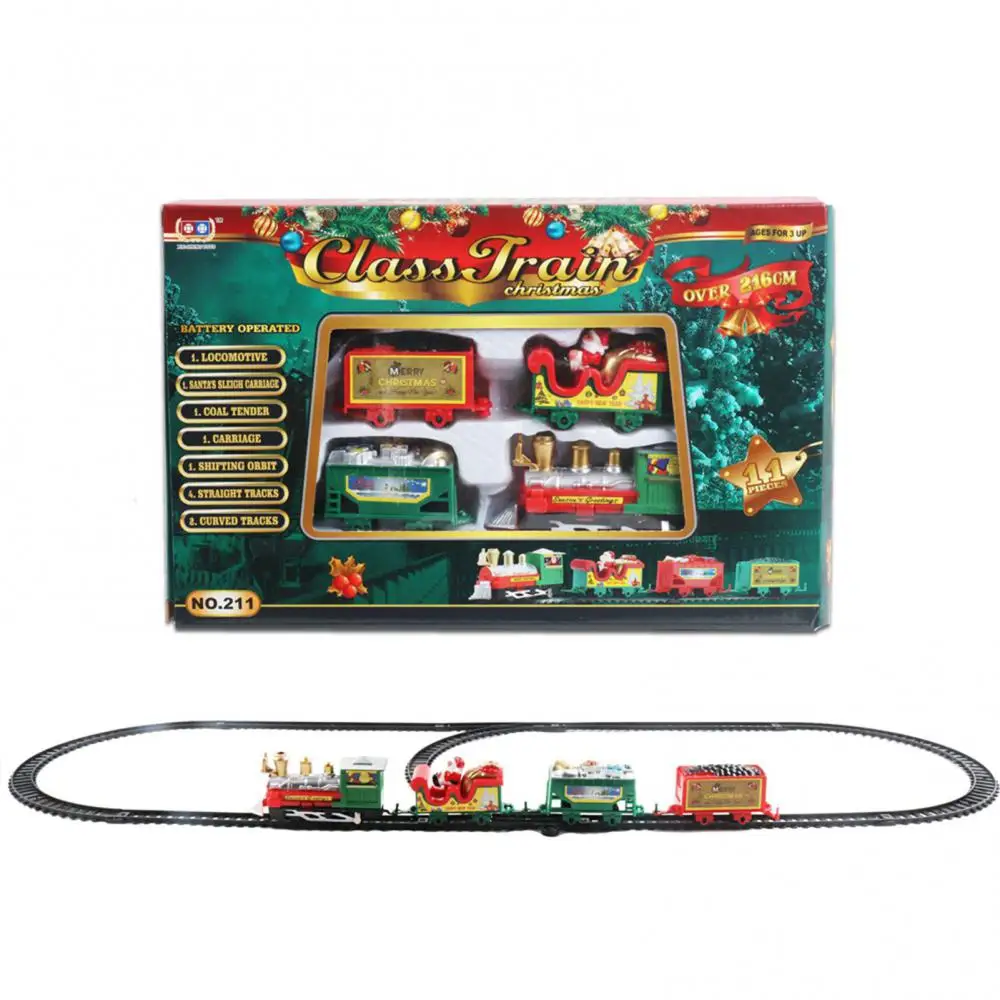 Christmas Electric Train Toy Rail Car Mini Train Track Frame With Sound Light Christmas Tree Decors Kid Toy New Year Xmas Gift