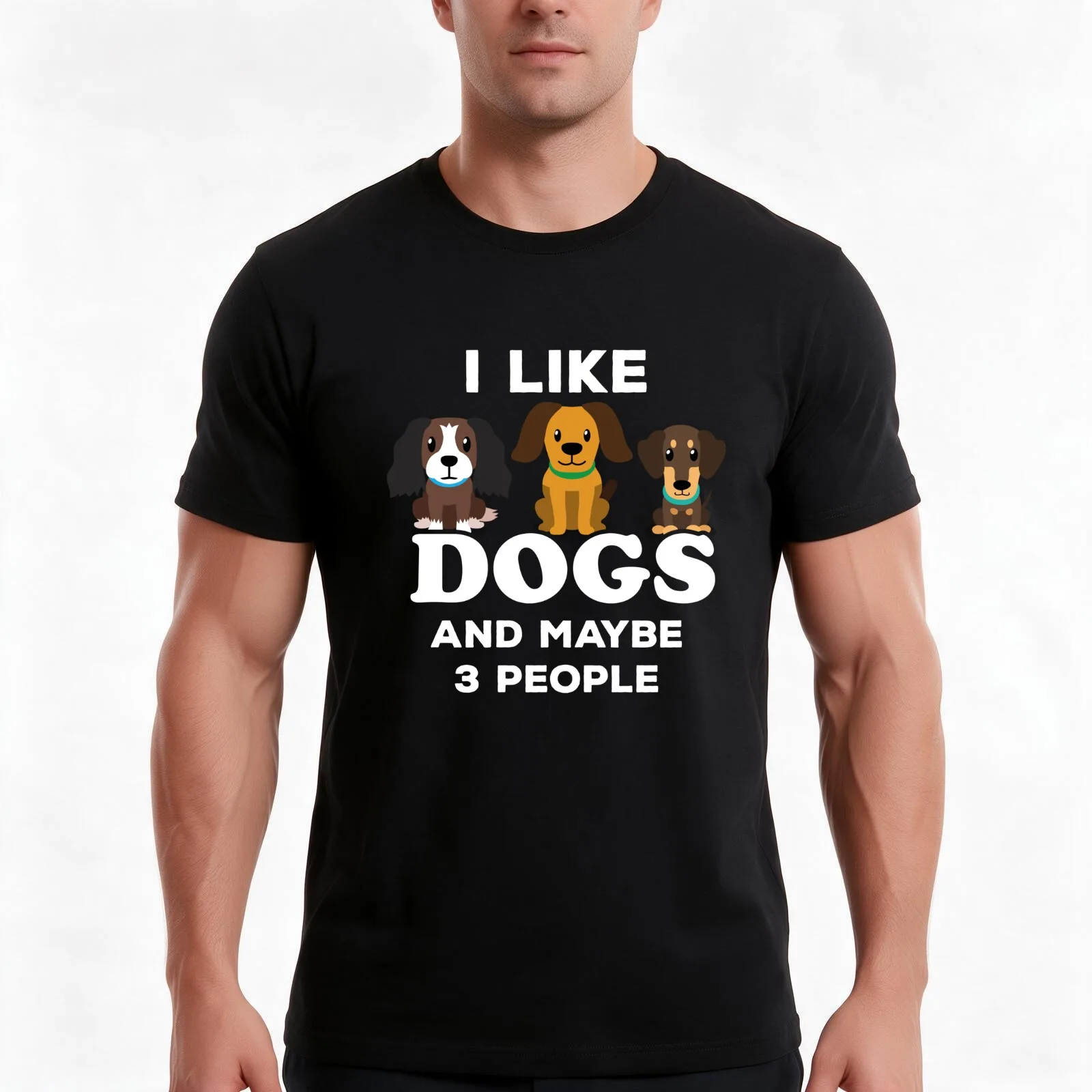 I Love Dogs Gift I Like Dogs and Maybe 3 People T-Shirt, Summer Casual Cotton Tee, Oversized Streetwear Tops, Unisex Men Women