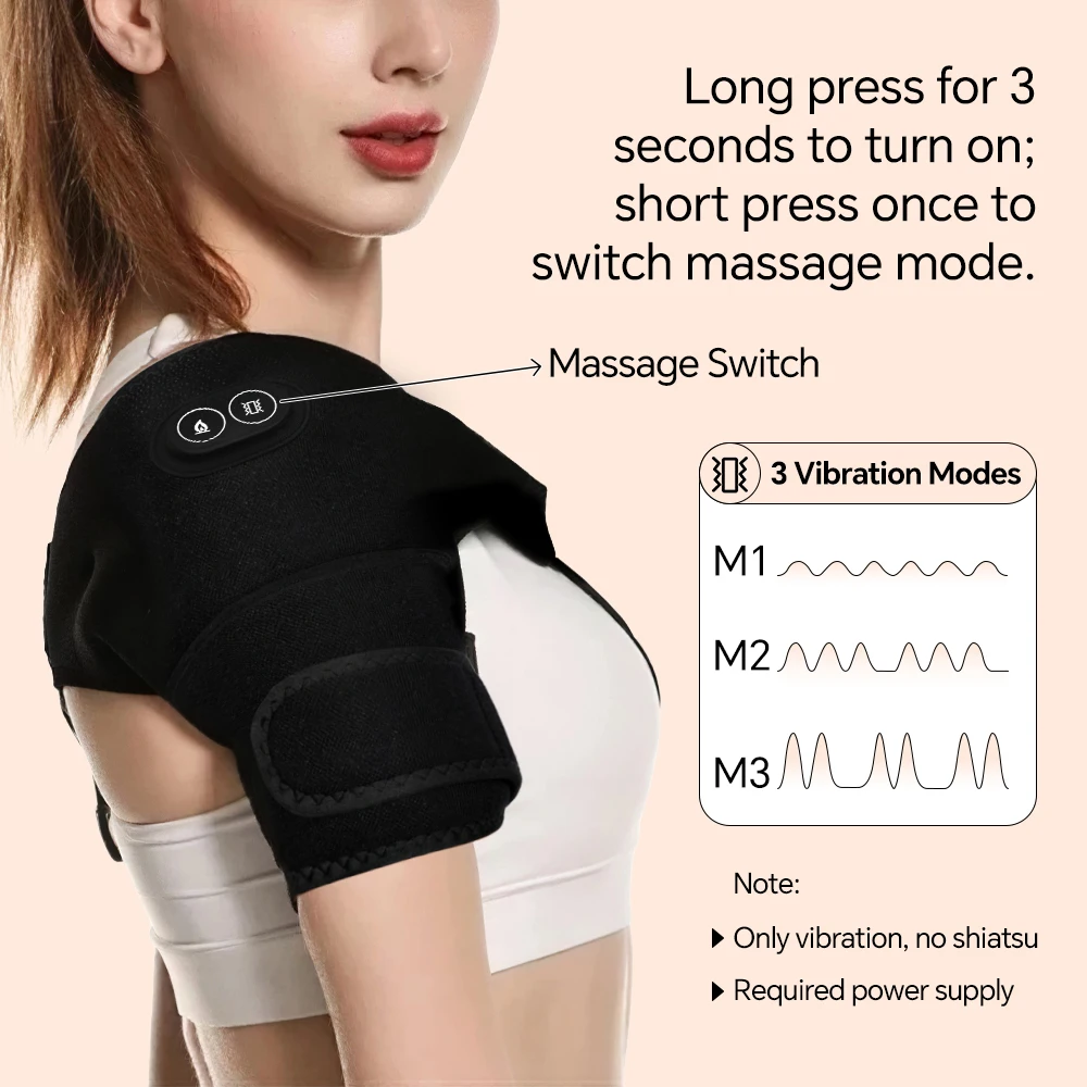 Heating Knee/Shoulder Pad and Massager, USB Powered Heated Vibration Shoulder Brace with 3 Heat Levels for Joint Pressure Relief view 3