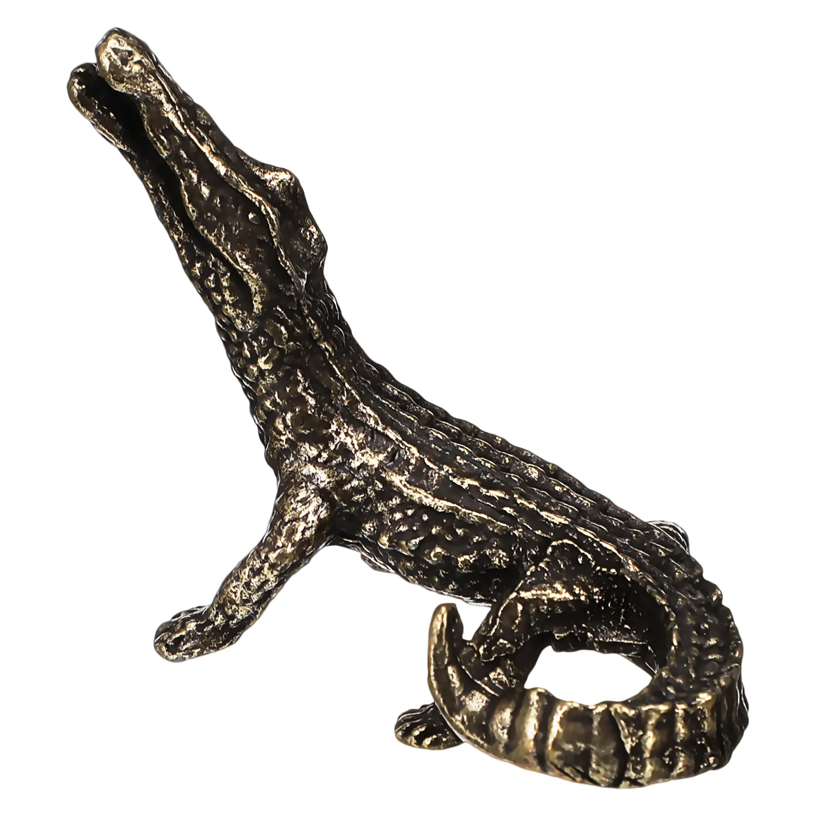 

1pc Brass Crocodile Ornaments Gold Animal Decor Home Desktop Gator Statue Sculptures Premium Material Hand Painted Smooth