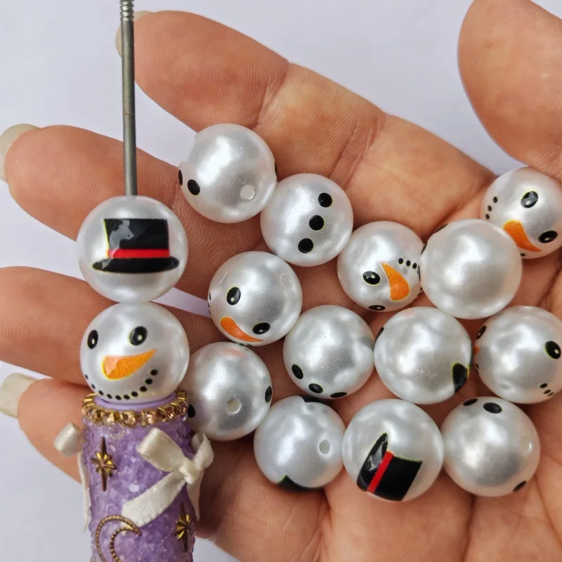 

200 шт. 16 мм Рождественский декор Снеговик Жемчуг Круглая бусина DIY Ручка из бисера Изготовление бусин для ювелирных изделий Ожерелье Цепочка для мобильного телефона Подвеска