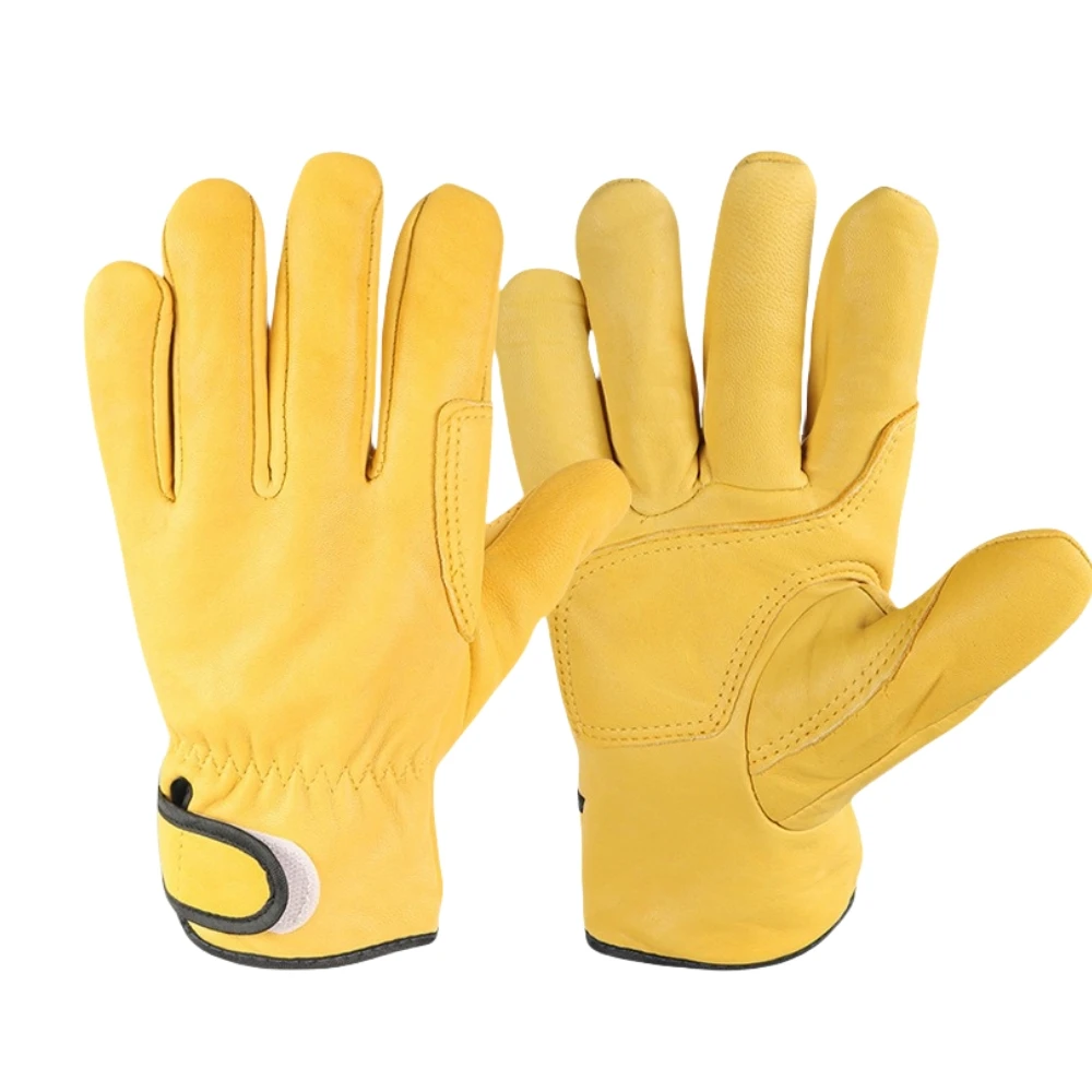 Guantes de trabajo de cuero de oveja de doble palma para Conductor, conducción de camión, almacén, jardinería, construcción duradera