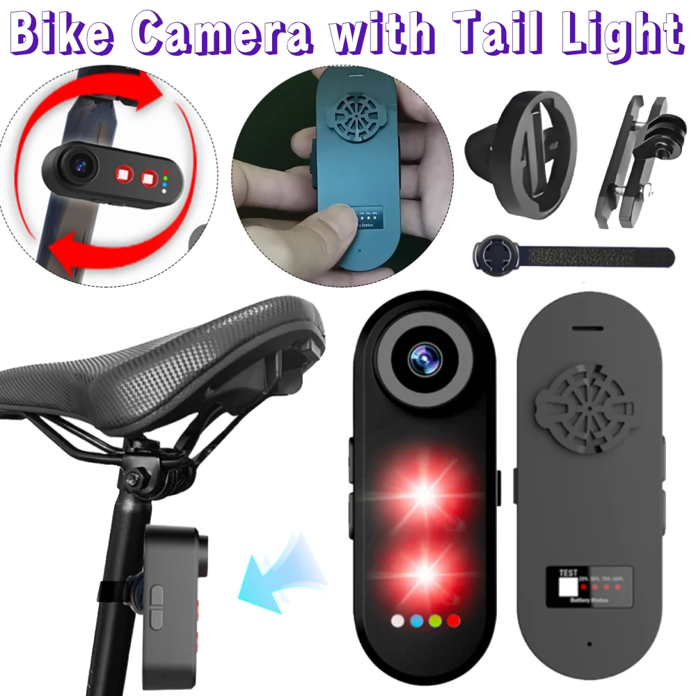

Bike Camera with Tail Light W/ 150 Wide Angle Camera Cycling Tail Light Bicycle Camera Taillight for Road Mountain Night Riding