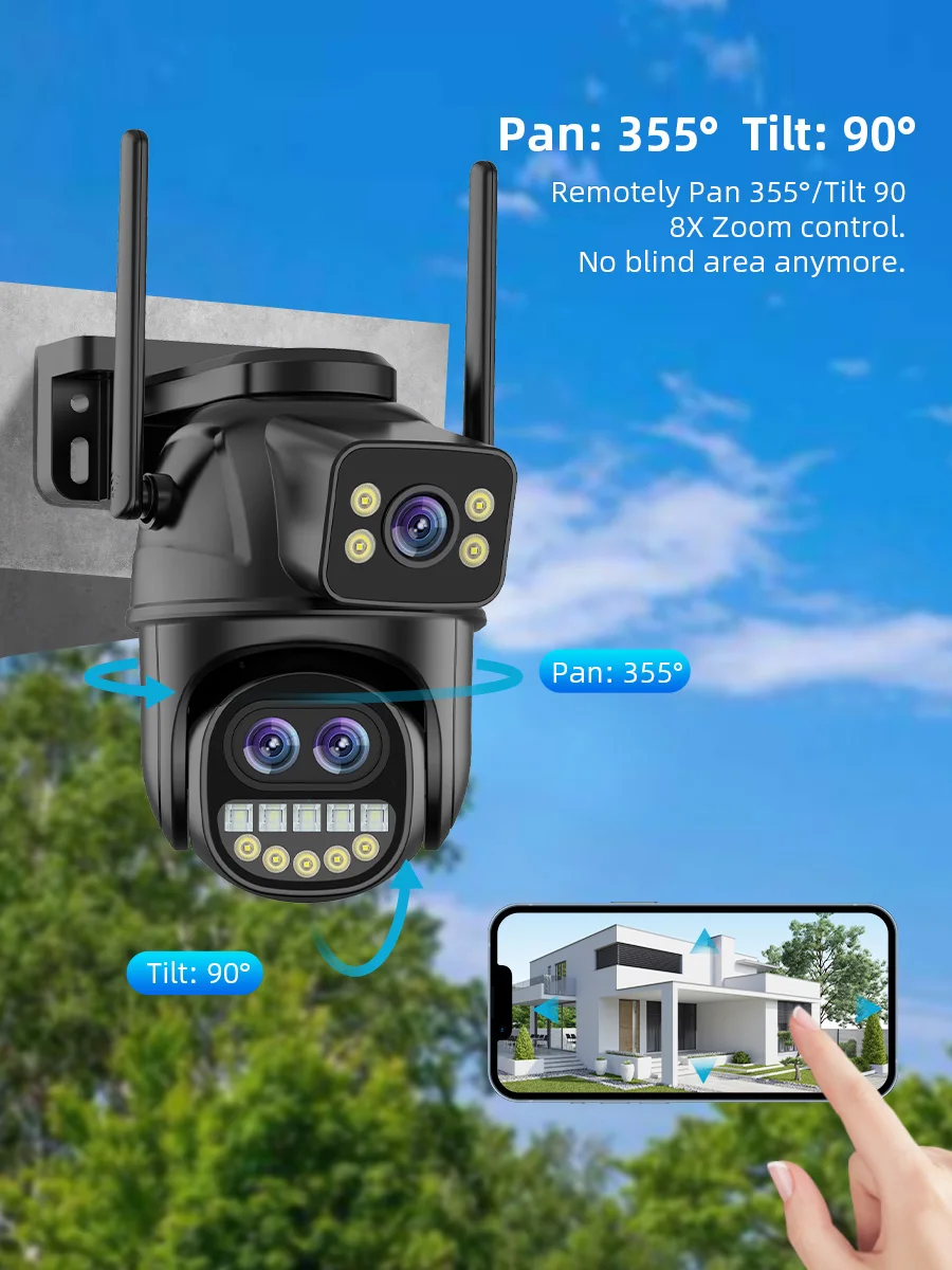 Wifi Surveillance PTZ Camera Three Lens IP66 Security Protection Cameras 9MP Wireless Outdoor IP Camera Human Detection ICSEE