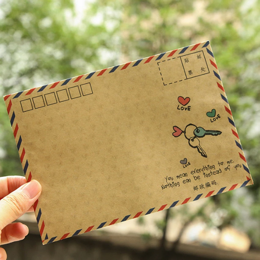 8pcs/pack Vintage Kraft Paper Envelope Airmail Postcard Cover Greeting Cards Envelope for Invitations Stationery Gift Card