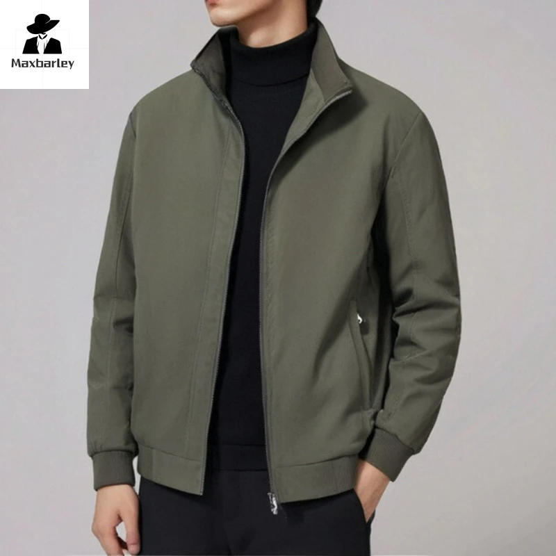 Chaqueta corta holgada de Color sólido para hombre, abrigo fino informal de negocios con cuello de béisbol, novedad de primavera y otoño, 2024