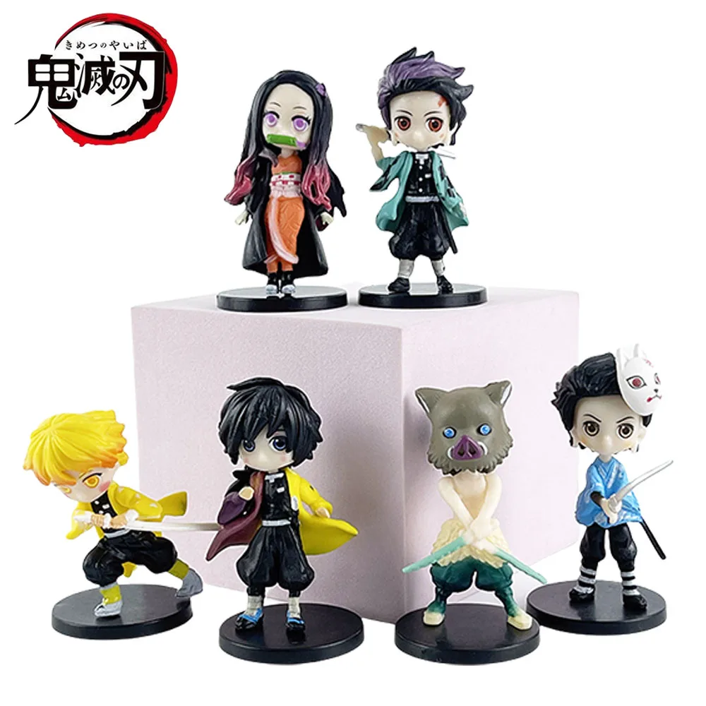 6 шт. аниме фигурка «Убийца демонов» Nezuko Tanjirou Zenitsu Inosuke Kyoujuro Giyuu Kawaii Qposket фигурка ПВХ модель игрушки собирать подарок