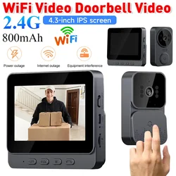 1080P WiFi Video Doorbell Video Intercom Wireless Door Bell IR Night Vision 4.3inch IPS Screen 2-ways 2.4G for Villa Home Office