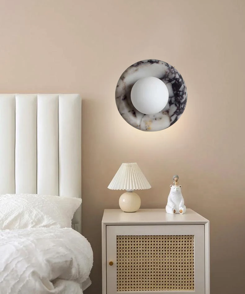 Round Real Stone Wall Light Home White Glass G9 Bulb Indoor