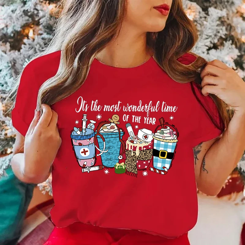 

New Christmas Nurse Coffee It'S The Most Wonderful Time Of The Year Printed T Shirts Women Men Casual Short Sleeve T Shirts