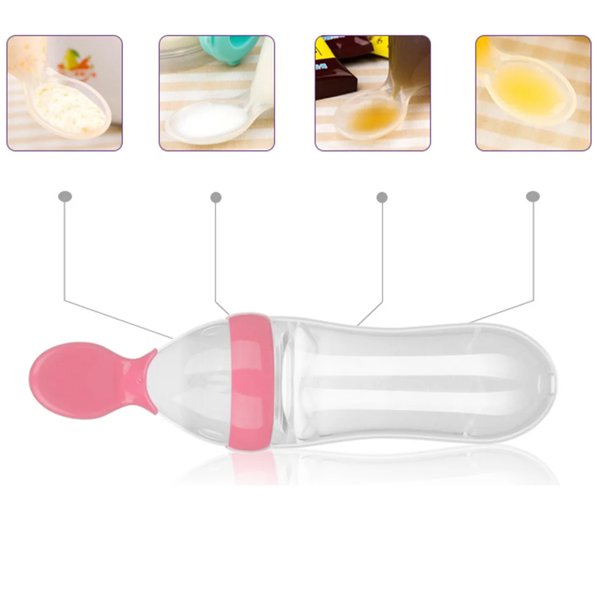 سيليكون ضغط المغذية 90 مللي الوردي الطفل الغذاء موزع ملعقة للرضع حديثي الولادة طفل سهلة بيد واحدة تغذية الأرز الحبوب