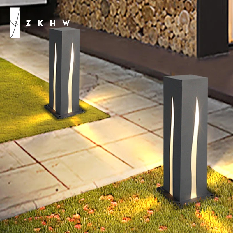 Moderne einfache Rasenlampe, Graslandschaft im Freien