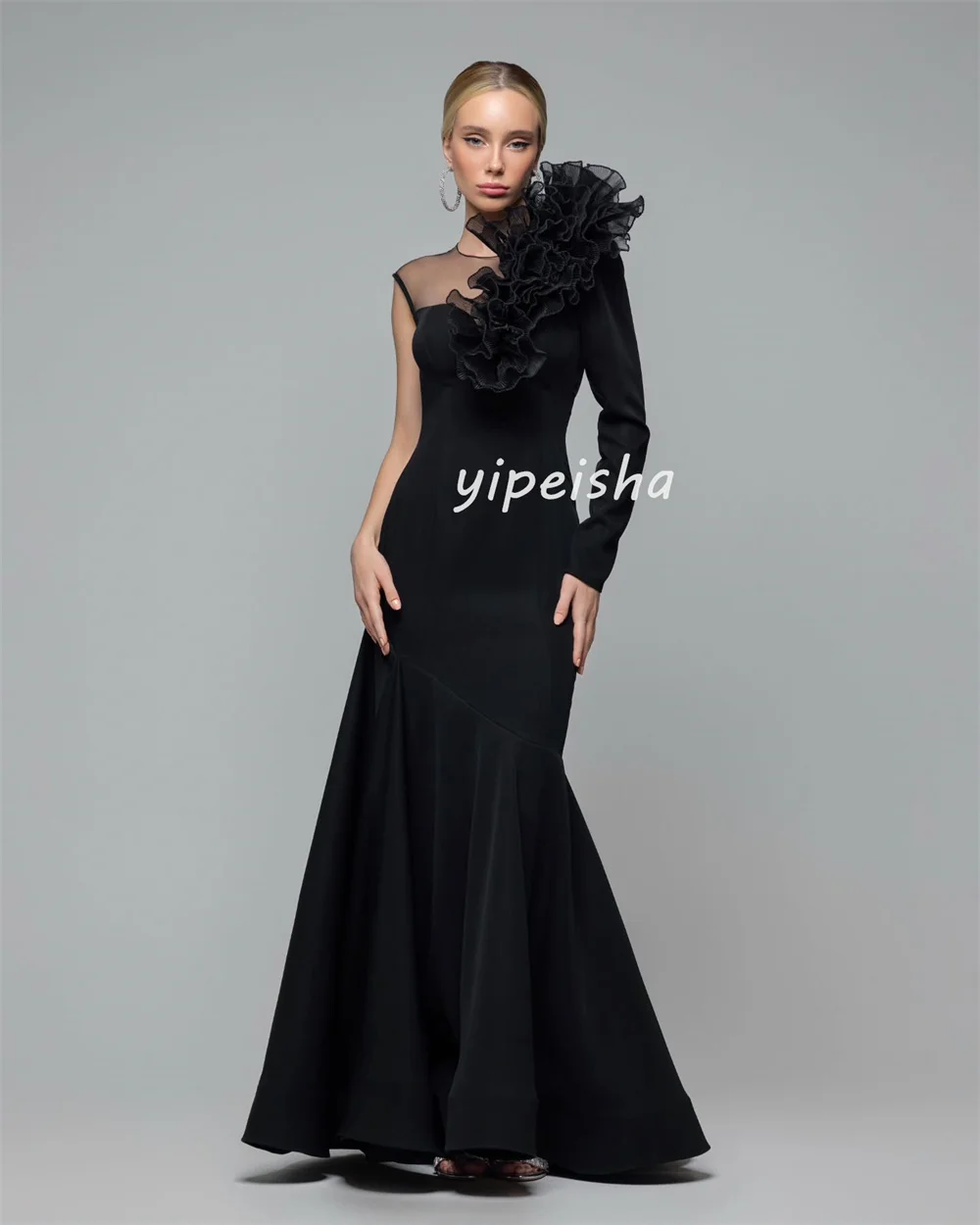 تخصيص مثير أزياء جيرسي الطية Ruched حورية البحر مغرفة الرقبة فساتين طويلة مخصص فساتين المناسبات الأحجام المتاحة أنيقة #2