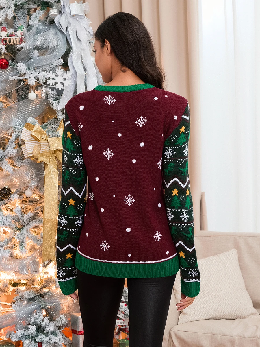 Women Cute Sweaters Casual Christmas Print Warm Long Sleeve Pullover Basic Knitwear for Fall Streetwear