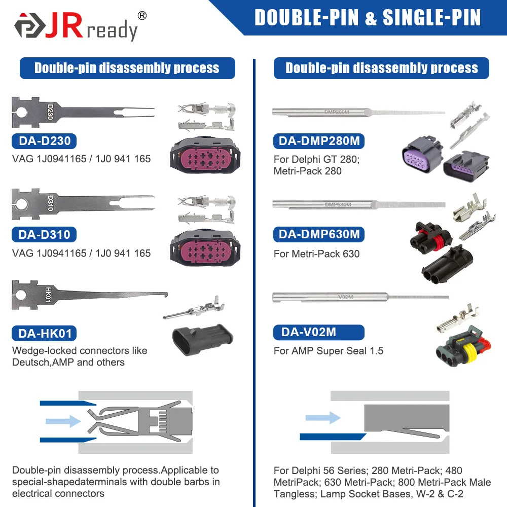 JRready ST5266 Electrical Pin Removal Tool Kit for AMP/Metri Pack/Weather Pack/DT Serie Connector, Car Repair Pin Extractor Tool