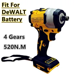 Brushless Impact Wrench for DeWalt, Motorista Sem Fio, Reparação de Carro Elétrico, Ferramentas Elétricas, Bateria 20V, 4 Engrenagens, 520N.m, 1/2