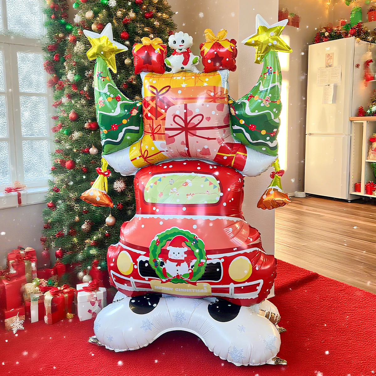 قطعة واحدة من بالونات رقائق الألومنيوم كبيرة جدًا لهدايا عيد الميلاد، وديكور حفلات عيد الميلاد، وديكور بالون هدية عيد الميلاد