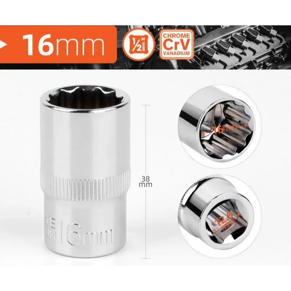 1/2 inch ratelratel sleutel 8-32mm, 12-punts korte dop, 12-tands dopset voor auto reparatie handgereedschap