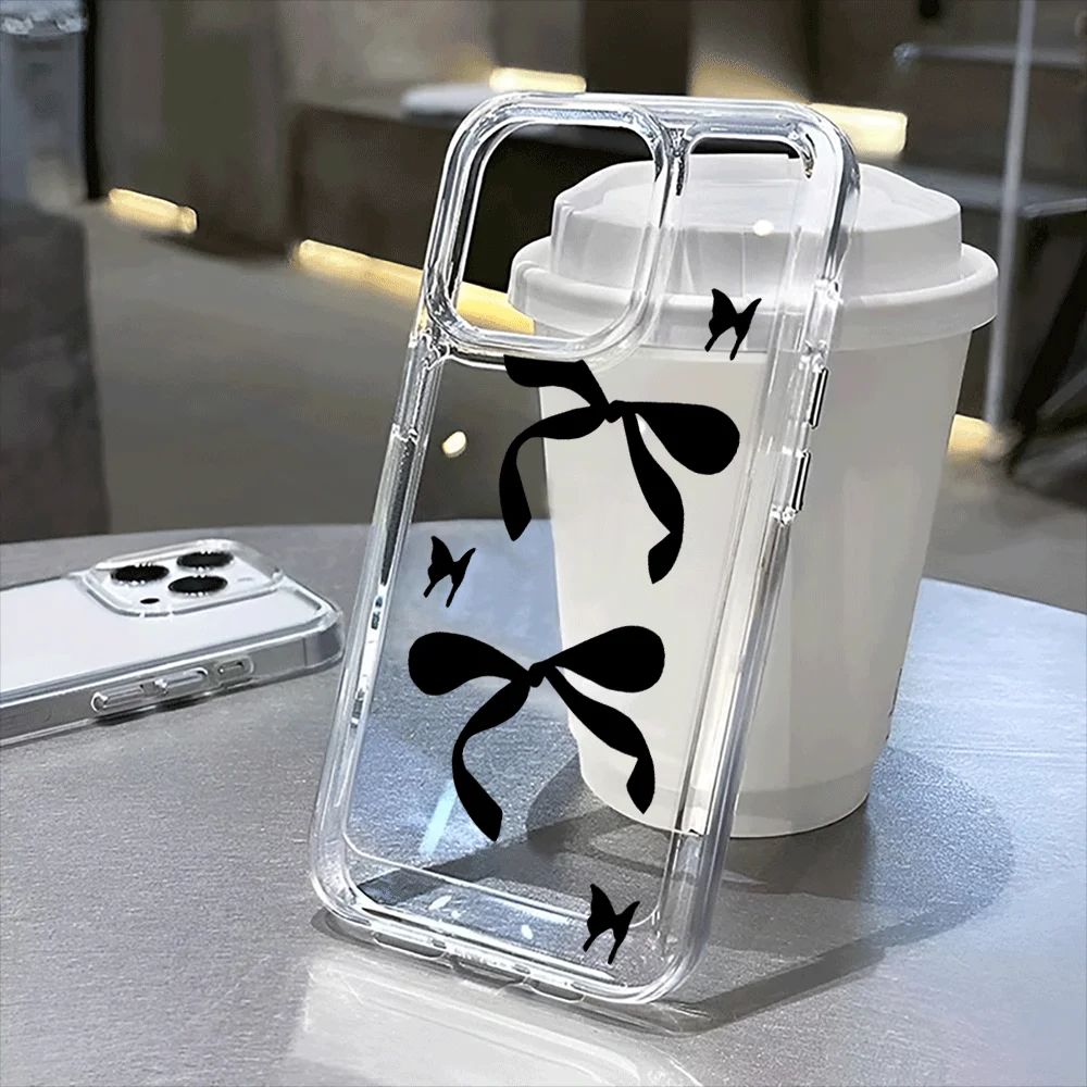 

bow tie pattern transparent phone case,suitable for iPhone 16, 16Pro, 16Pro Max, 16Plus to 11, 12, 13, 14, 15 series