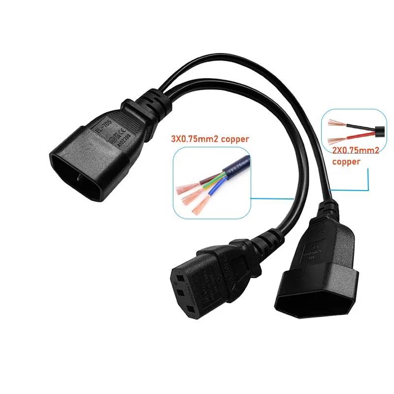 AC Power Splitter Cord IEC320 3 pin C14 TO Male C13+2 hole EU 4.0mm Female socket Y Splitter AC power cord Y Splitter Power Lead