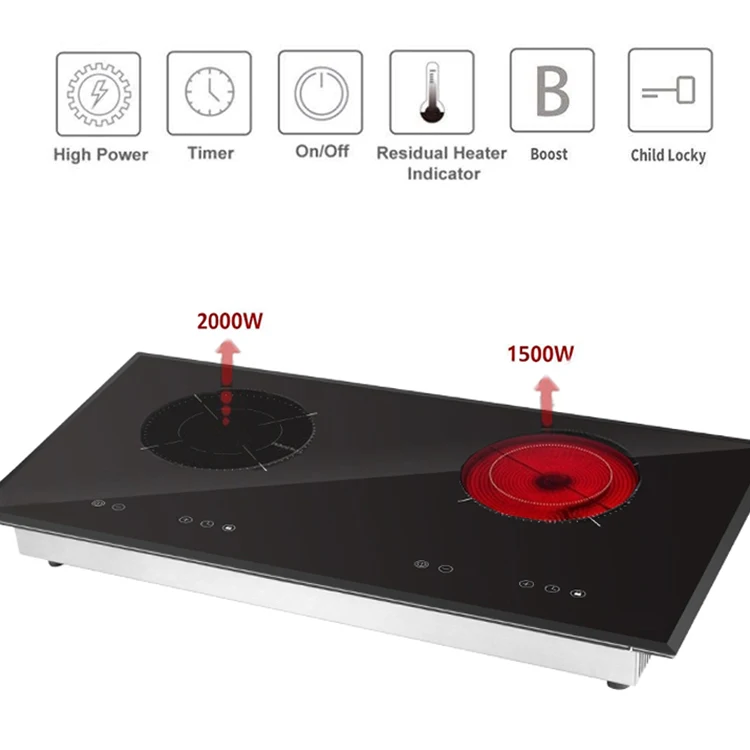 Double Booster Burners  Black Ceramic Glass  Built-in Digital  Cooktop Touch Cooker Induction Cooktops