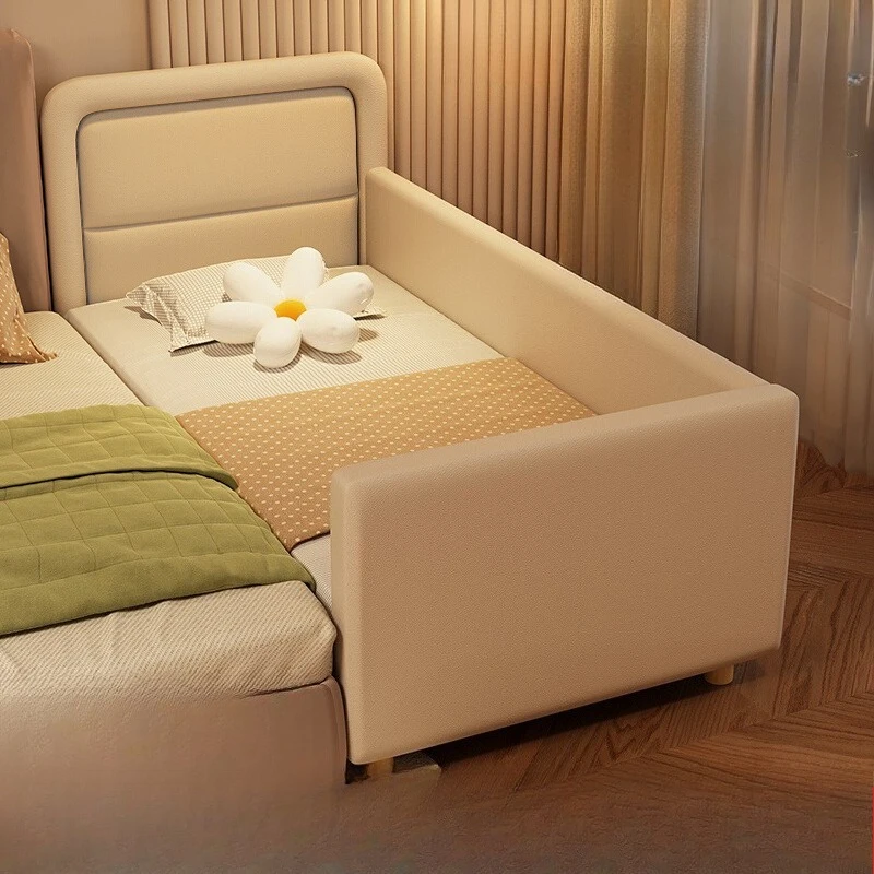 Soft bag splicing artifact large bed children with guardrail solid wood bed boys and girls widened side bed flat crib