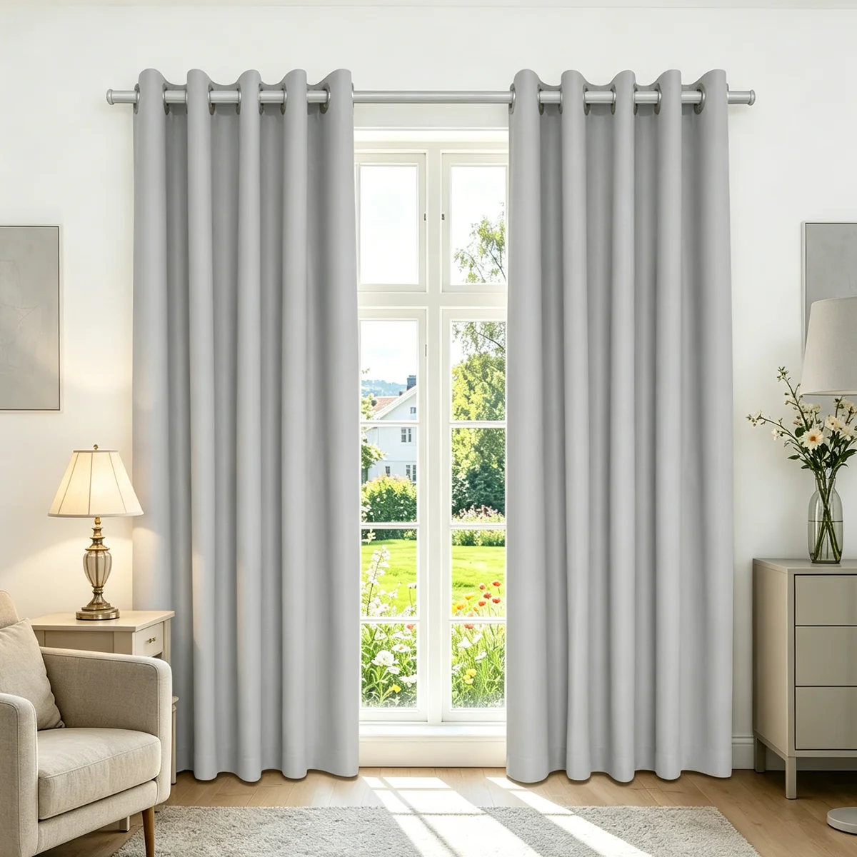 Gray High Density Blackout Curtains, Eyelet Punch Hole Solid Window Drapes for Bedroom Living Room Minimalist Home Decor