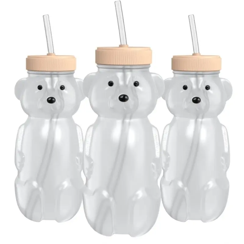 Honey Bear Straw Cup 8-Oz Honey Bear Cup Therapy Learning Honeybear Straw Baby Bottle Set Creamsicle PEACH 3-Pack