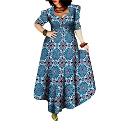 Afrikanische stil kleider für frauen elegante abendkleider afrikanisches party kleid maxi ankara blumen bedruckte robe africa ine femme wy092