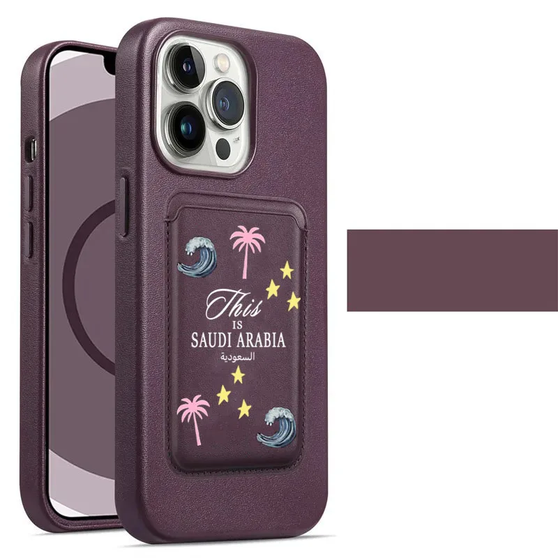 Funda magnética de cuero PU de lujo para Iphone, carcasa Magsafe de Arabia Saudita, Plams, Camels, Stars, 16, 14, 12, 13, 15 Pro Max Plus