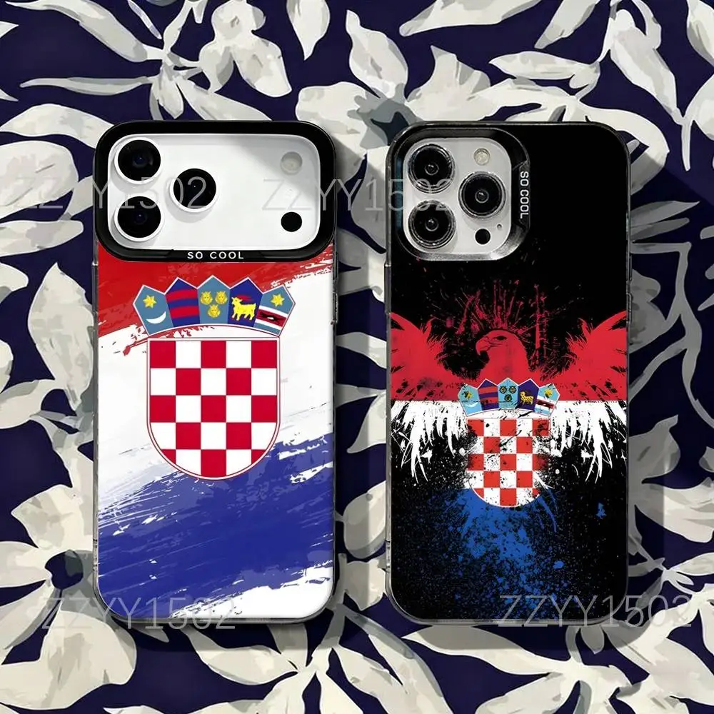 

Croatia Flag Phone Case For iPhone 17,16,15,14,13,12,X,8,Pro,Max,Plus,SE4,Air,Mini HD Black IMD Matte